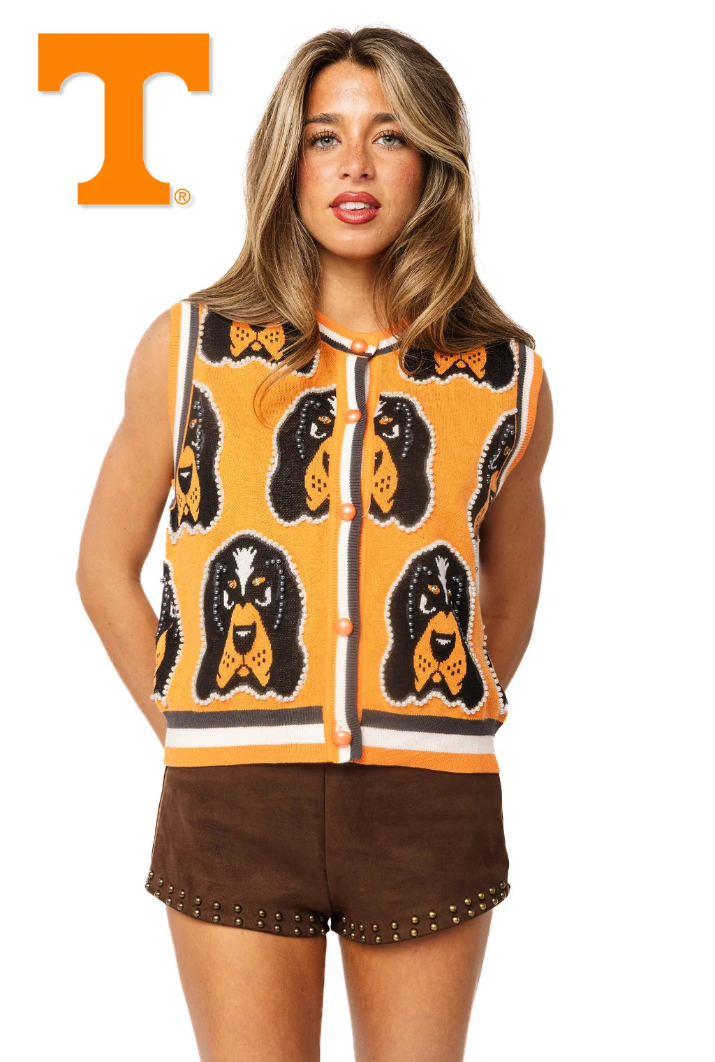 Licensed Tennessee Knit In Rhinestone Button Up Knit Tank | Queen of Sparkles