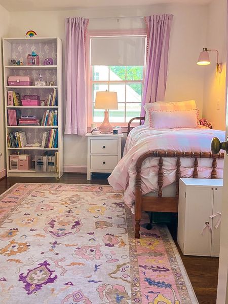 Lovely little girls room with pastel Oushak rugs and pink lamp and sconce from Amazon. I threw in lilac sheets for good feng shui 

#LTKhome