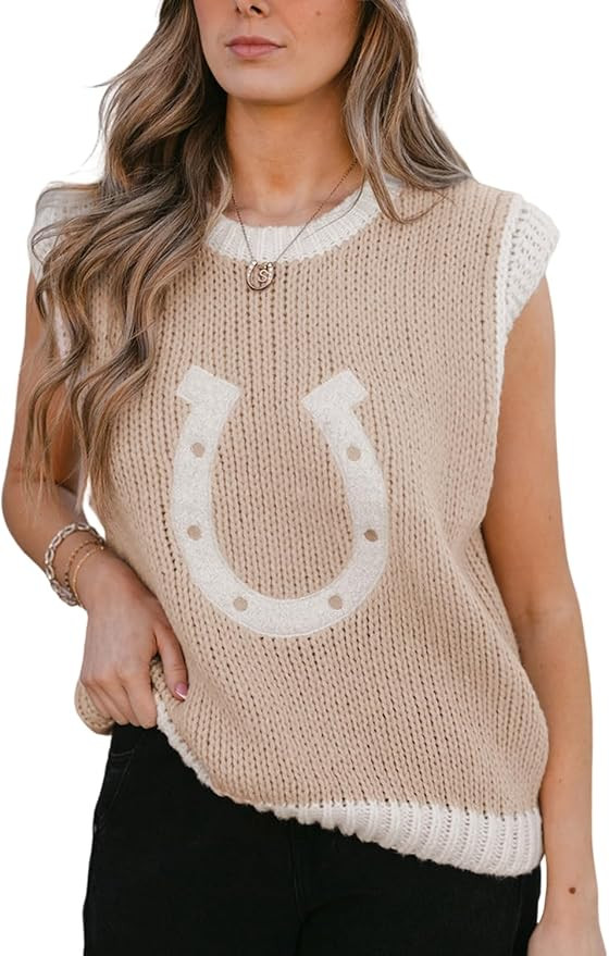 Women Horseshoe Western Tank - Contrast Trim Round Neck Vest | Amazon (US)