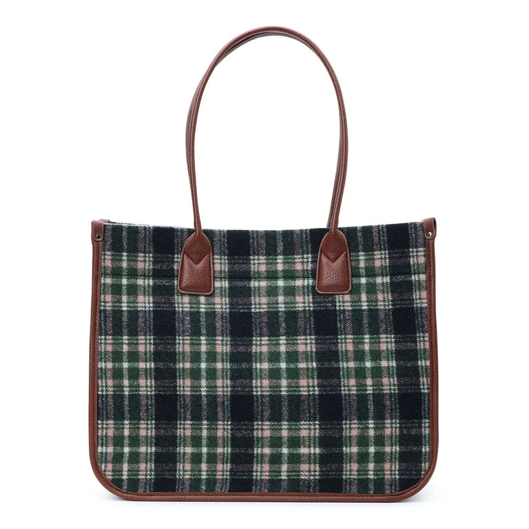 Time and Tru Women's Plaid Tote Bag, Navy - Walmart.com | Walmart (US)
