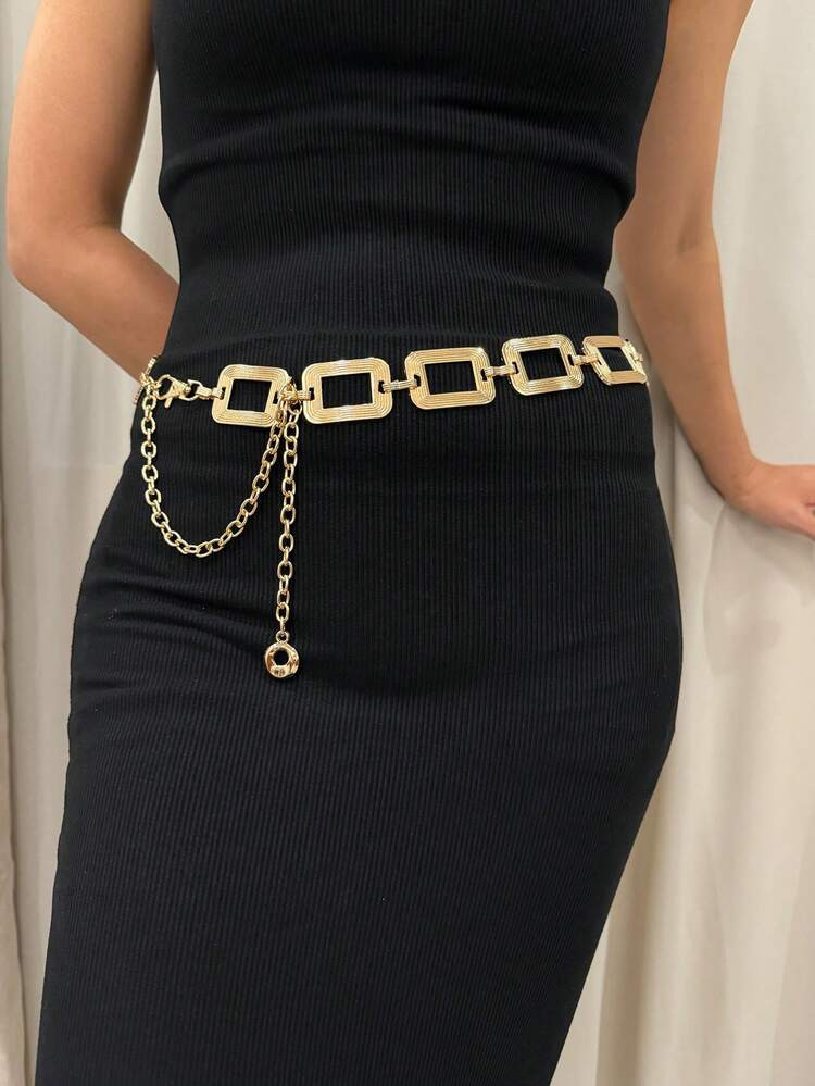 1pc Women's Golden Stripe Square Body Chain, Fashionable And Versatile To Match Dresses, Pants An... | SHEIN
