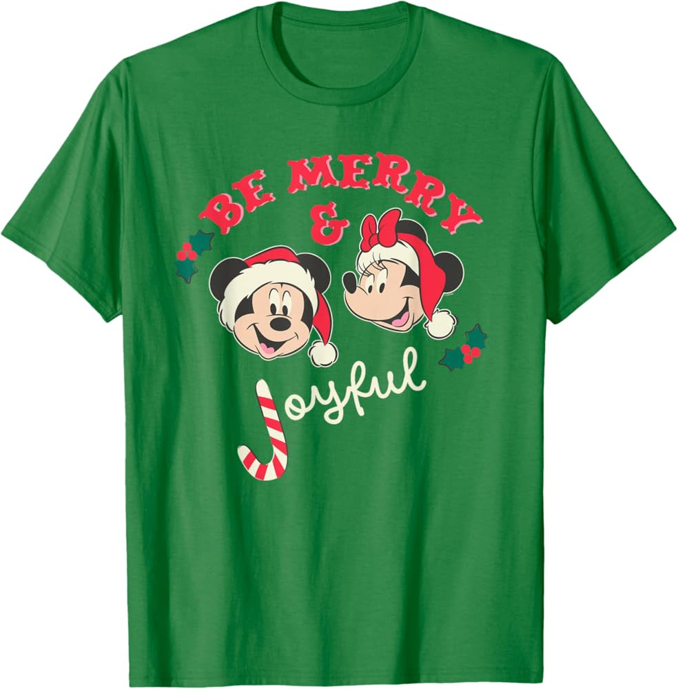 Disney Mickey & Minnie Christmas Be Merry & Joyful Holiday T-Shirt | Amazon (US)