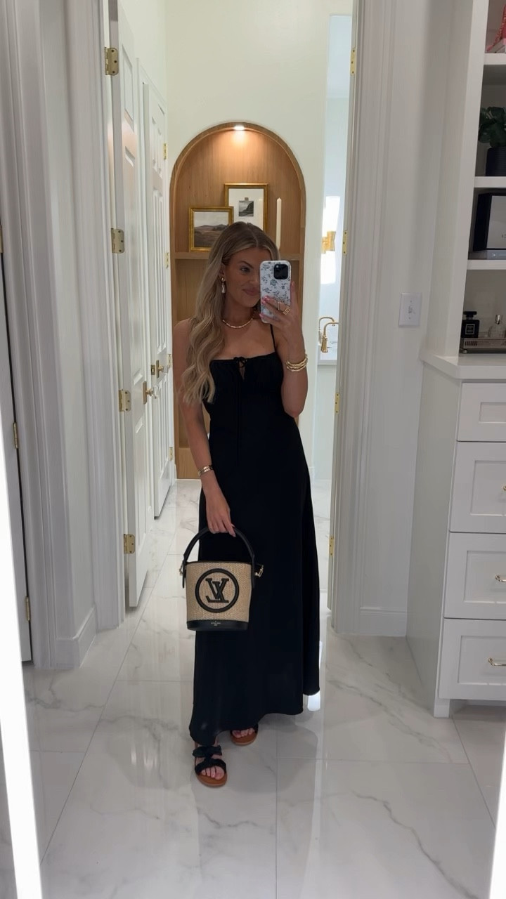 today’s outfit for church. a classic black maxi dress you can wear for any occasion 🖤 wearing size small - runs small & has no stretch, so if you’re in between, size up! use code CRUM20 for 20% off this dress and my jewelry 

church outfit, black maxi dress, spring outfit, gold jewelry, statement jewelry 

#LTKfindsunder100 #LTKstyletip