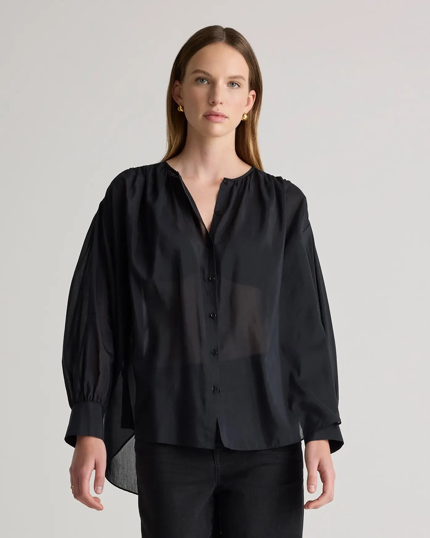 Cotton-Silk Voile Blouson Blouse | Quince