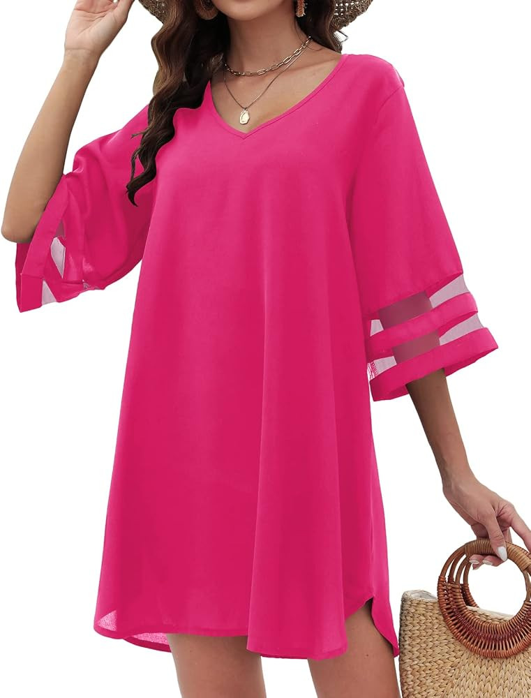 SimpleFun Women's Swimsuit Coverup Bathing Suit Cover Ups V Neck Summer Bikini Casual Loose Beach... | Amazon (US)