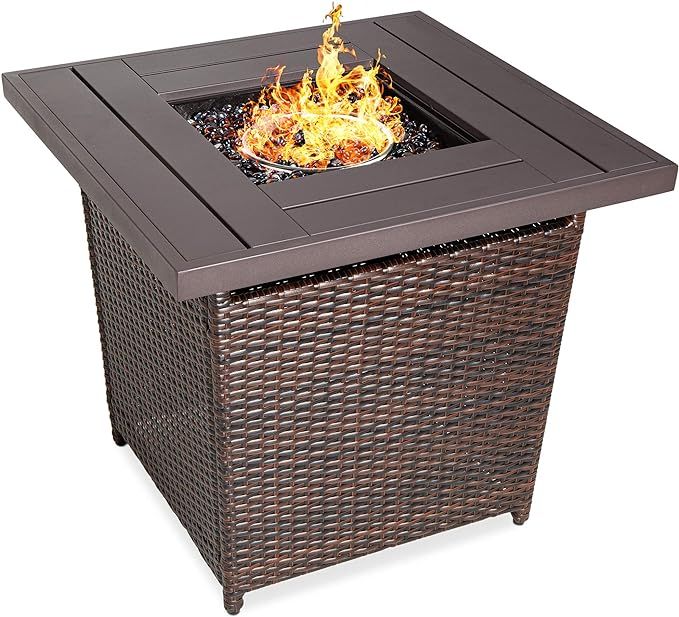 Best Choice Products 28in Gas Fire Pit Table, 50,000 BTU Outdoor Wicker Patio Propane Firepit w/F... | Amazon (US)