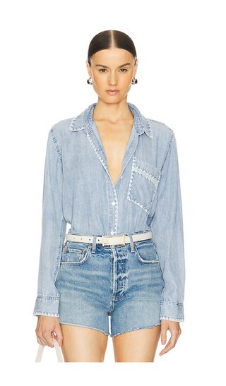 Saya Button Up in Medium Cloud Wash | Revolve Clothing (Global)