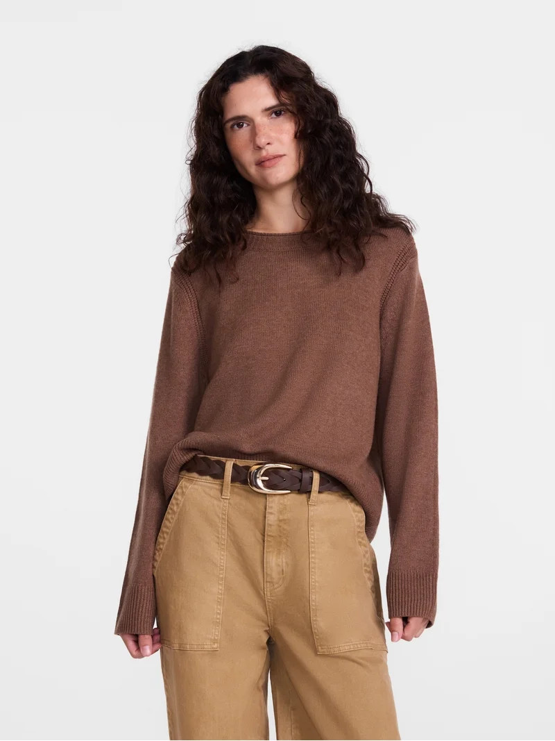 Scenario Women's and Women's Plus Cozy Crewneck Sweater with Long Sleeves, Sizes XS-4X | Walmart (US)