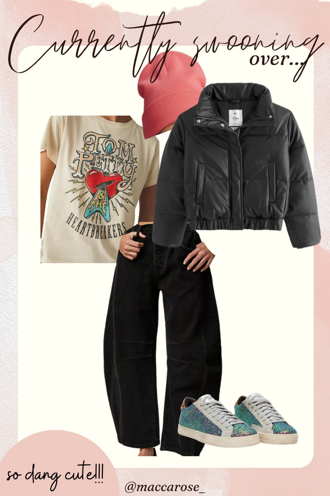 Casual chic winter style
Faux leather puffer
Graphic tee
Pink beanie
P448 shoes
Sequins
Barrel jeans 
Black jeans 
Edgy chic style 

#LTKshoecrush #LTKsalealert #LTKSeasonal
