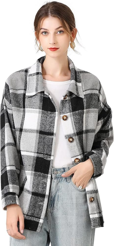Liengoron Womens Shacket Casual Oversized Flannel Long Sleeve Plaid Shirt Blouses Tops Lapel Shac... | Amazon (US)