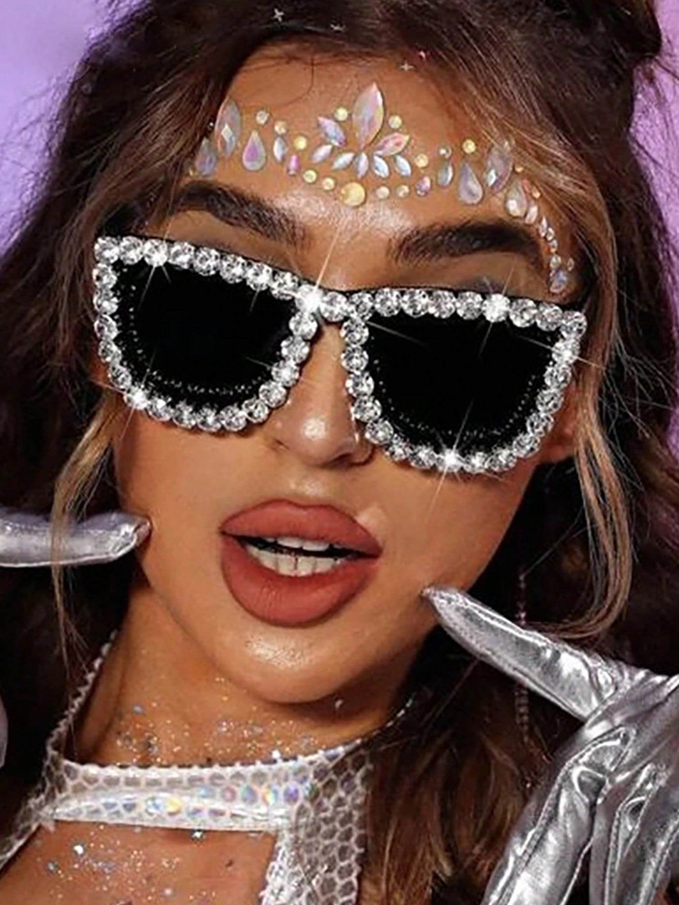 1pc New Handmade Diamond Fashion Glasses Oversized Frame Round With Cases Party Shades For Beach ... | SHEIN