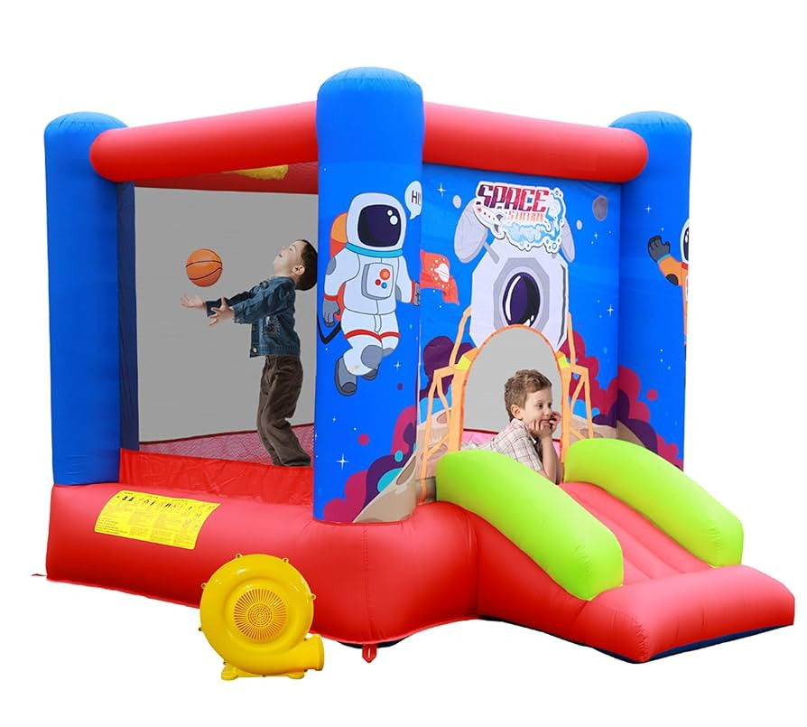 Inflatable Bounce House Jumping Castle Slide with Blower, Kids Bouncer with Basketball Rim, 110x8... | Amazon (US)