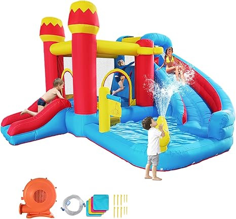 6-in-1 Bounce House Inflatable Water Slide for Kids, Toddler Park with Splash Pool, Indoor Backya... | Amazon (US)
