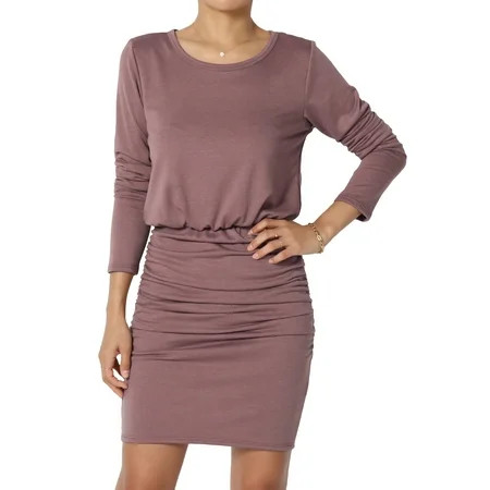 TheMogan Women s S~3X Long Sleeve Blouson Bodycon Casual Ruched Mini T-Shirt Dress | Walmart (US)