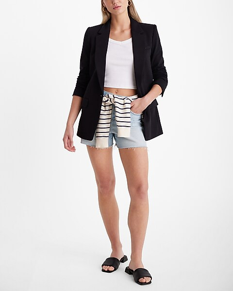 Knit One Button Cinched Boyfriend Blazer | Express