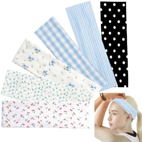 TERSE Fashion Women's Headbands for Short Hair Non Slip Elastic Floral Hairbands, Soft Fabric 2 Inches Thick Stripe Head Bands for Girls, Valentine's Day Heart Headbands | Amazon (US)