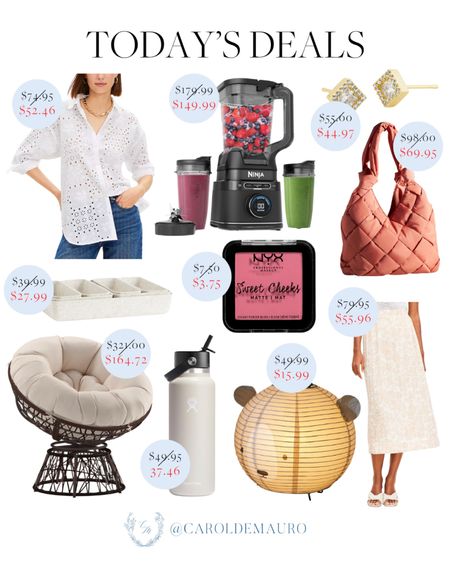 Don't miss out on today's deals which include a white eyelet long sleeve top, patio lounge chair, Ninja blender, warm pink blush, water bottle, and more!
#onsalenow #homeessentials #springfashion #affordablefinds

#LTKHome #LTKSaleAlert #LTKItBag