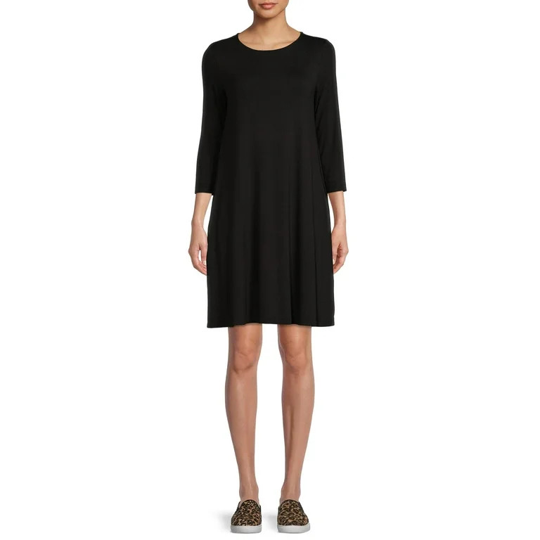 Time and Tru Women's Knit Dress with 3/4-Length Sleeves - Walmart.com | Walmart (US)