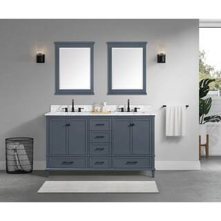 Merryfield 61 in. W x 22 in. D x 35 in. H Freestanding Bath Vanity in Dark Blue-Gray with Carrara... | The Home Depot