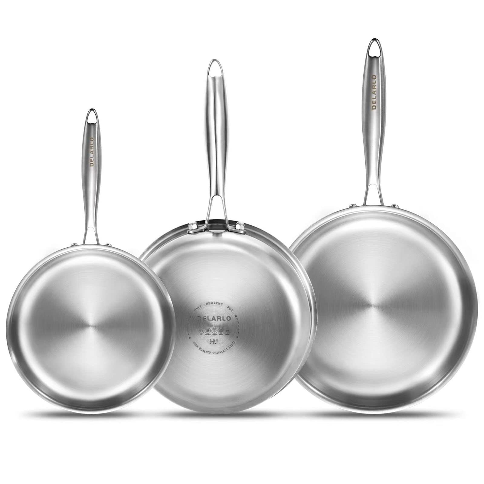 Stainless Steel Frying Pan Set, 8"/10"/12" Cooking Pans, Kitchen Cookware Set, Chef's Pan with Handles | Bed Bath & Beyond