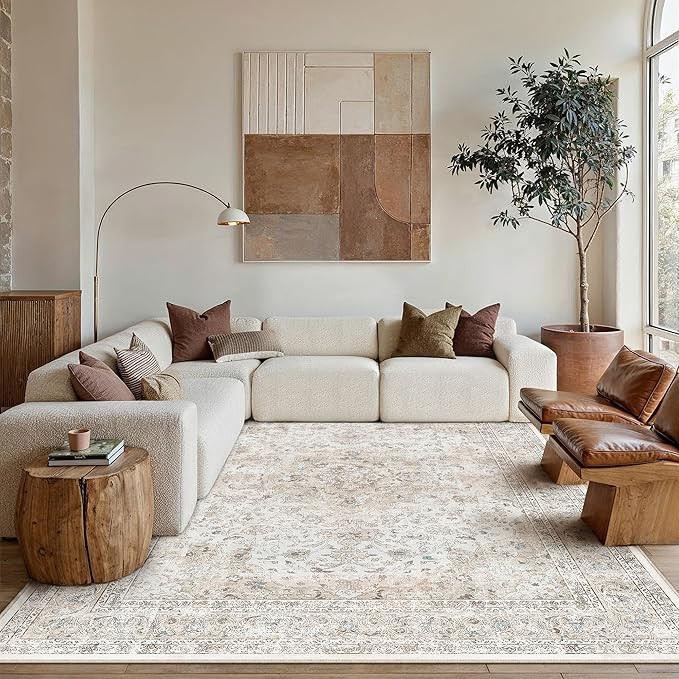 6x9 Washable Vintage Area Rug for Living Room Bedroom Beige Grey Soft Tranditional Non Slip Large... | Amazon (US)