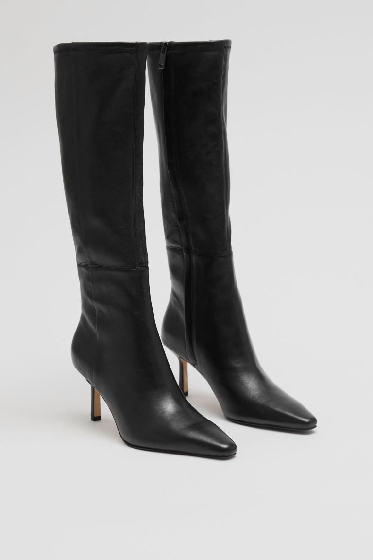 Knee High Leather Sock Boots - Black - Ladies | H&M GB | H&M (UK, MY, IN, SG, PH, TW, HK)