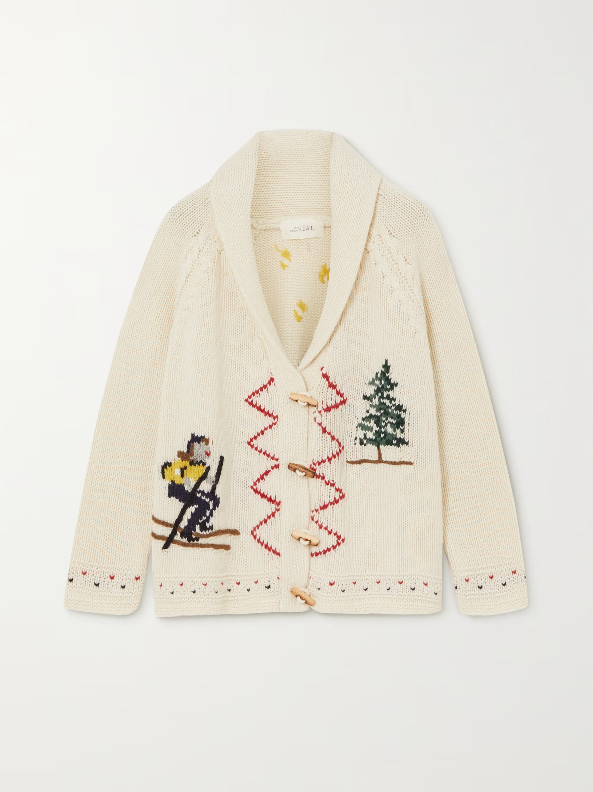 Cream The Ski Lodge embroidered jacquard-knit alpaca-blend cardigan | THE GREAT. | NET-A-PORTER | NET-A-PORTER (US)
