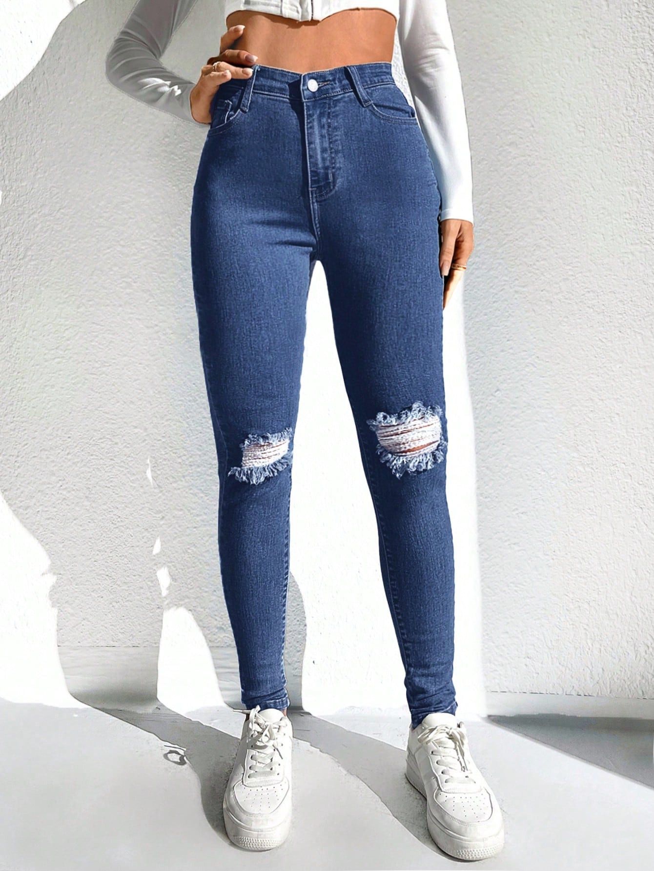 SHEIN Frenchy High Waist Ripped Skinny Jeans | SHEIN