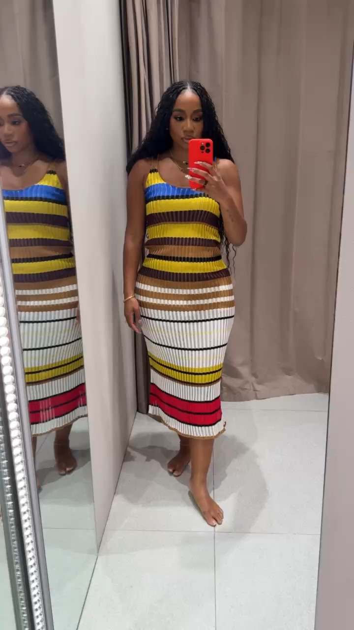 easy vacation outfits beach! Multi-color striped knit dress can be worn as a cover up or dress!

#LTKootd #LTKMidsize