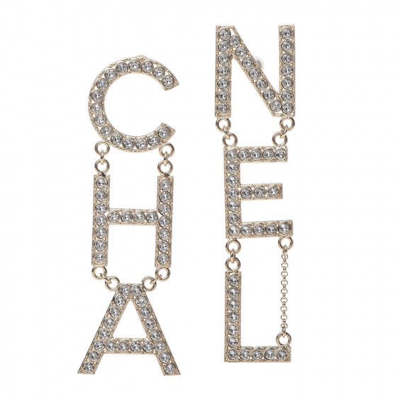 CHANEL Crystal Cha-Nel Logo Drop Earrings Gold | Fashionphile