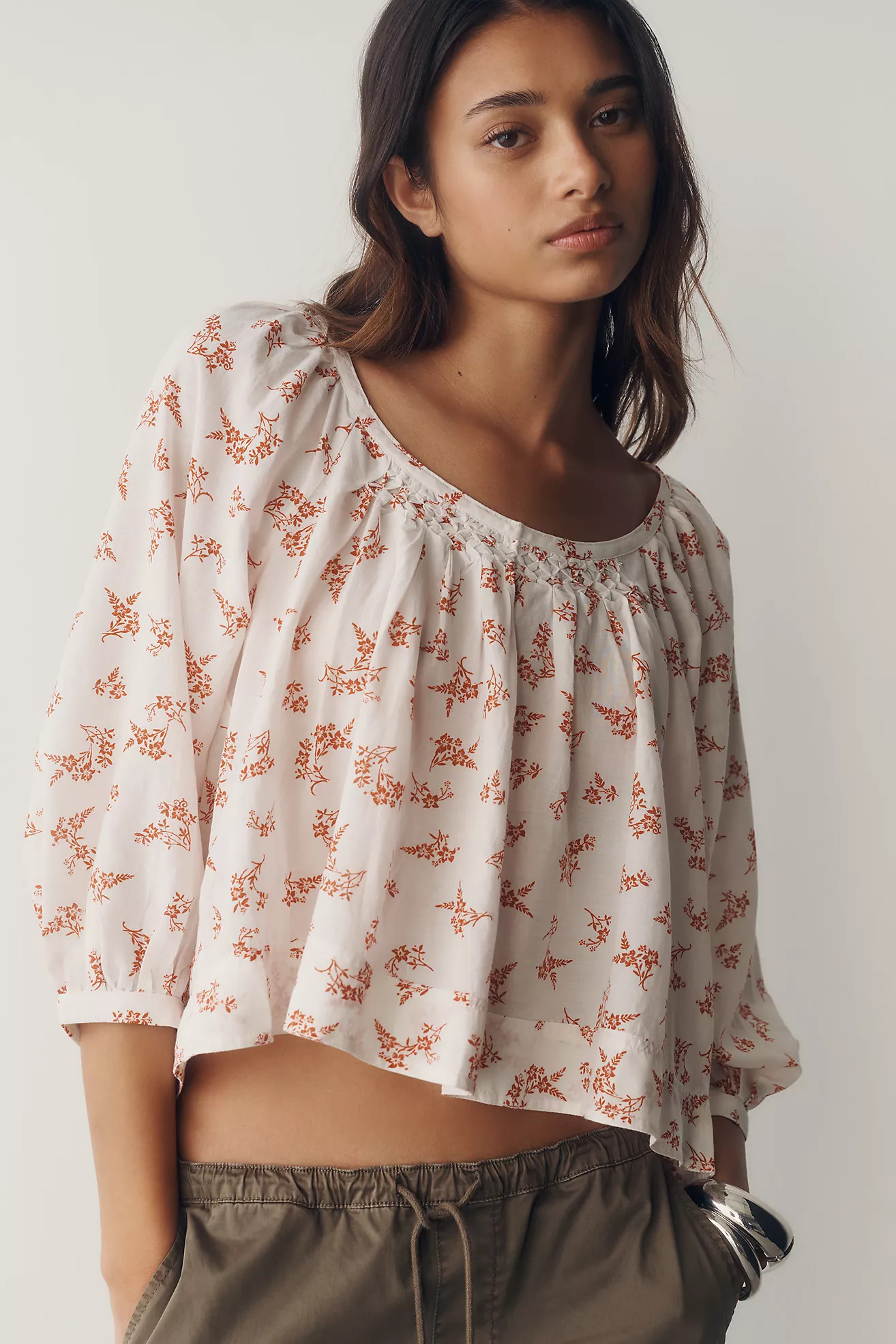 Pilcro Smocked Babydoll Top | Anthropologie (US)