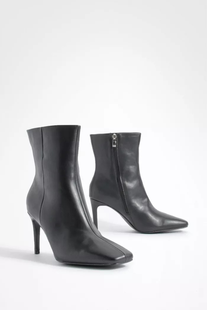 Wide Fit Square Toe Stiletto Ankle Boots | Boohoo.com (UK & IE)