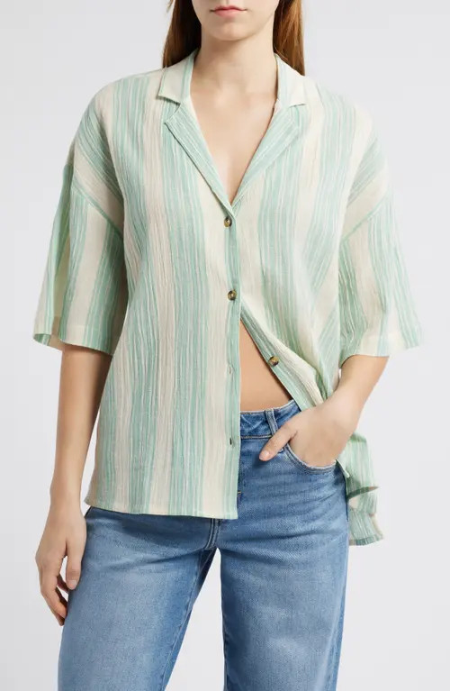 Billabong Beachside Stripe Short Sleeve Button-Up Shirt in Islands Green at Nordstrom, Size Small | Nordstrom