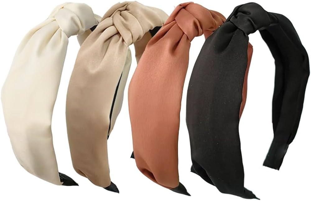 4 Pack Knotted Satin Headbands for Women - Cute Non-Slip Fashion Hair Accessories | Amazon (US)