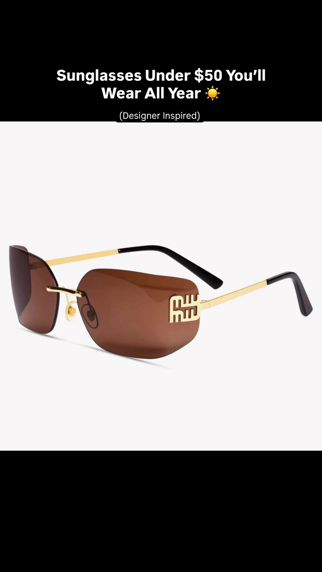Shade but make it chic. Rounded aviators, tortoise shield frames, and oversized square sunnies that look designer without the price tag — all linked on LTK so you can shop every pair in one tap. Think 2026 sunglasses trends: bold acetate, gold metal details, tinted lenses, and everyday black frames that flatter every face shape. #sunglasses #sunnies #affordableluxury #LTKFindsUnder50 #LTKStyle #LTKFestival

#LTKootd #LTKTravel