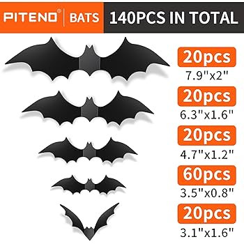 Piteno® 140Pcs Bats Halloween Decorations Party Supplies, Realistic PVC 3D Black Scary Bat Stick... | Amazon (US)