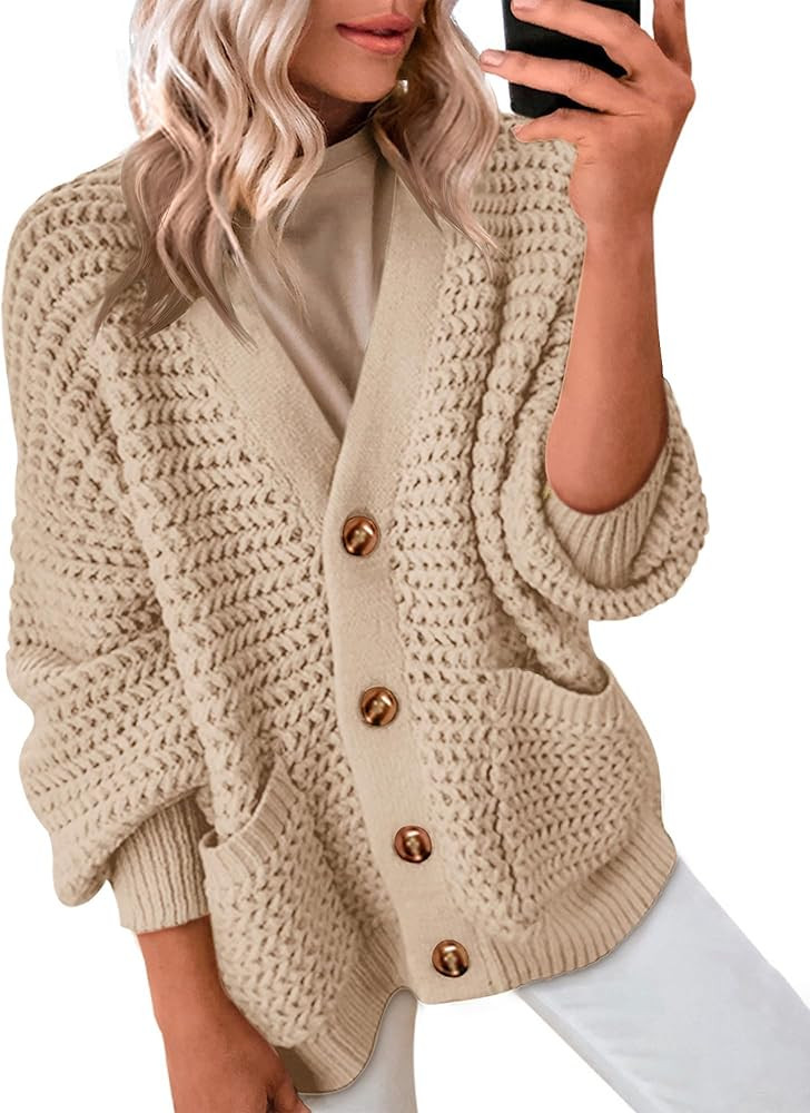 Zenlonr Women's Fall Cardigan 2023 Long Sleeve Open Front Button Sweater V Neck Knit Outwear Coat... | Amazon (US)
