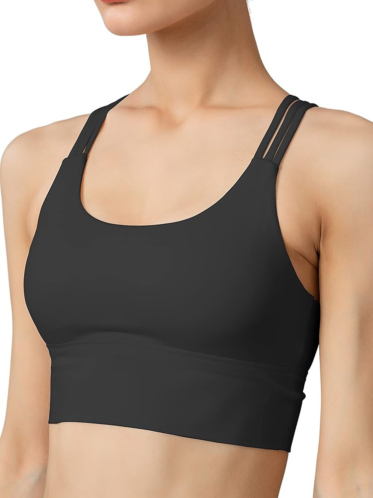Artdear Strappy Sports Bra for Women, Criss-Cross Back Yoga Running Bras, Medium Support Padded Work | Amazon (US)