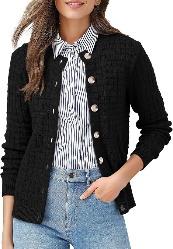 QUEZHU Women Fashion Cardigan Sweaters Casual Long Sleeve Button Down Knit Fall Cardigan Jackets | Amazon (US)