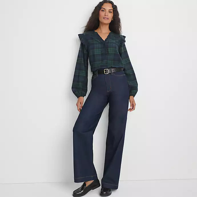 Women's Ruffle Front Flannel Popover Blouse | Lands' End (US)