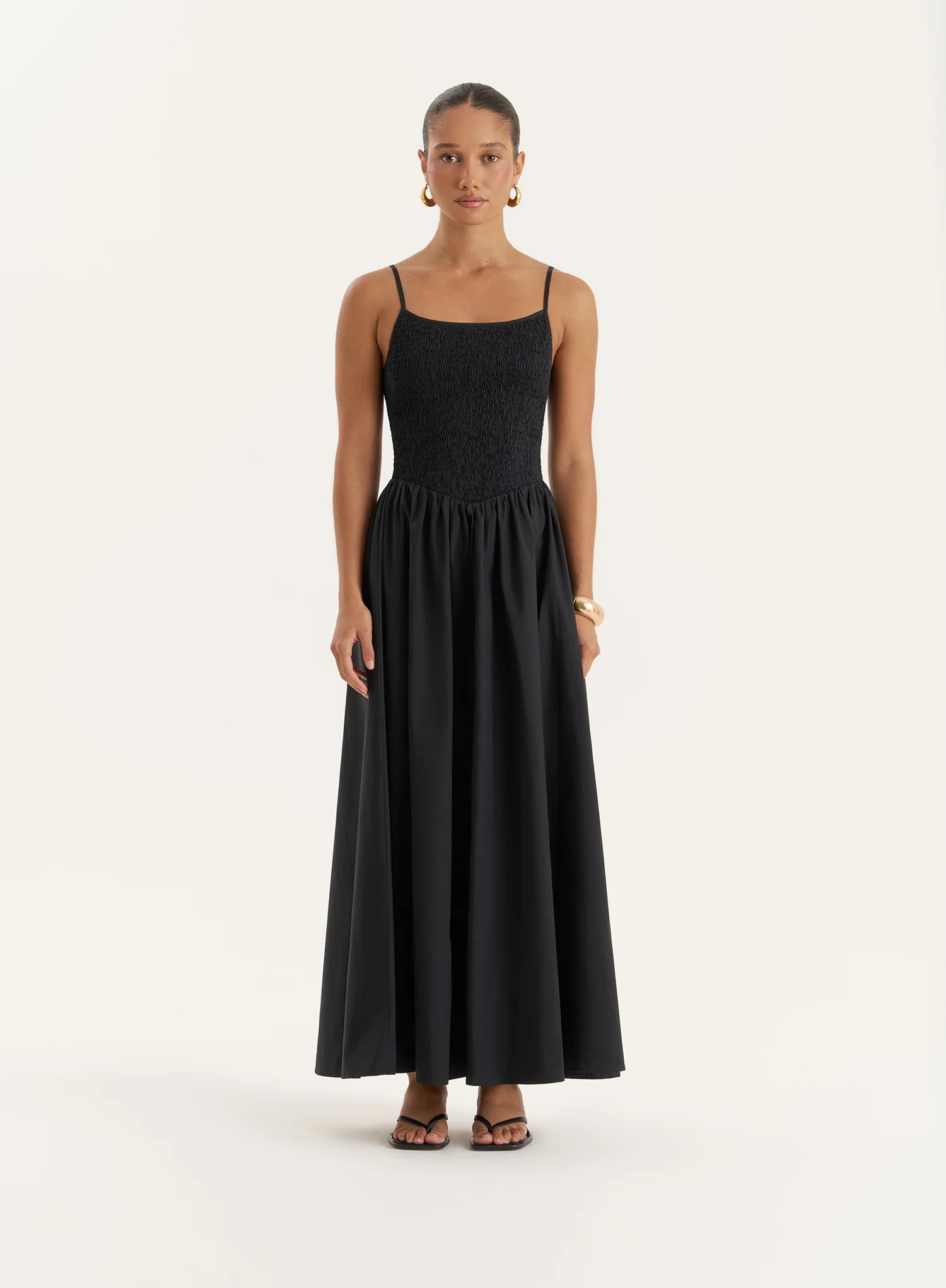 Black Shirred Cotton Maxi Dress- Milano | 4th & Reckless