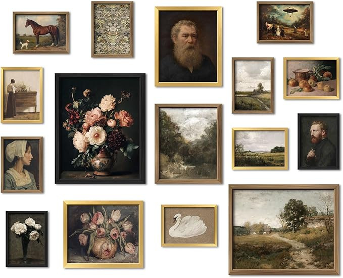 16 PCS Framed Vintage Wall Art Decor, Moody Victorian Gothic Dark Academia Farmhouse Gallery Wall... | Amazon (US)
