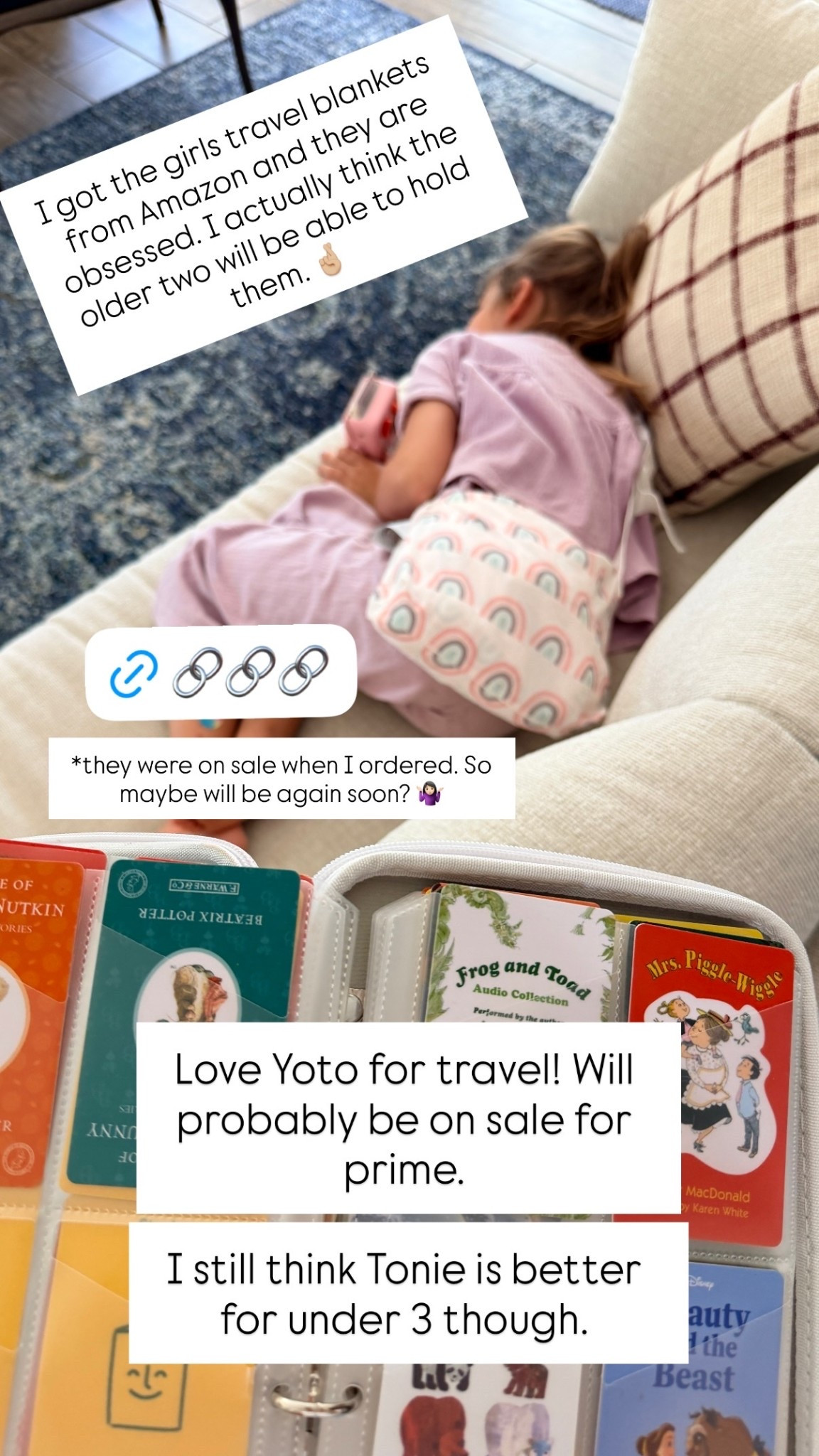 Love Yoto for travel! Will probably be on sale for prime. (Although I still think Tonie is better for under 3!) Also, I got the girls travel blankets from Amazon and they are obsessed. I actually think the older two will be able to hold them. 🤞🏼 *they were on sale when I ordered. So maybe will be again soon? 🤷🏻‍♀️

#LTKTravel #LTKKids #LTKmomlife