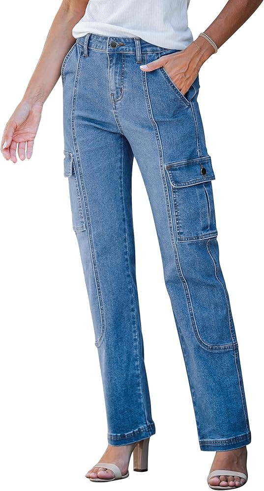 GRAPENT Womens Cargo Pants Casual High Waisted Baggy Stretch Straight Leg Trousers Western Outfit... | Amazon (US)