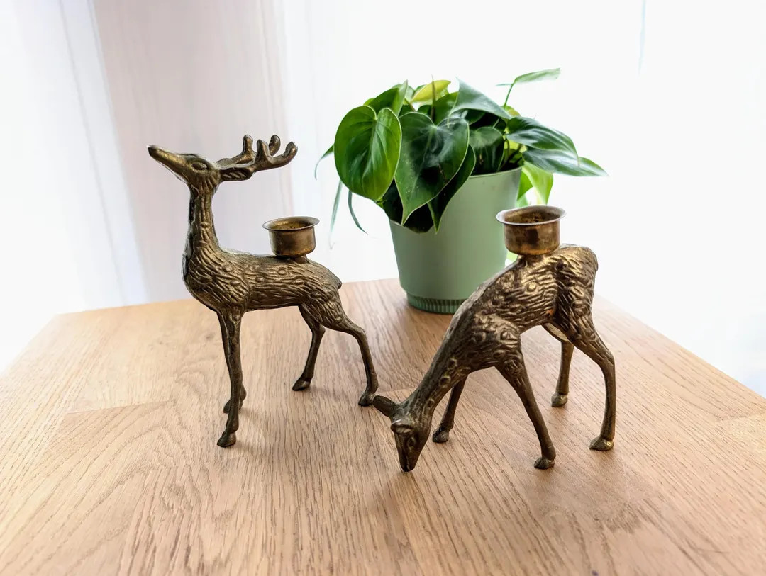 Vintage Brass Deer Candle Holders: Mid Century Stag & Doe Pair - Etsy | Etsy (US)