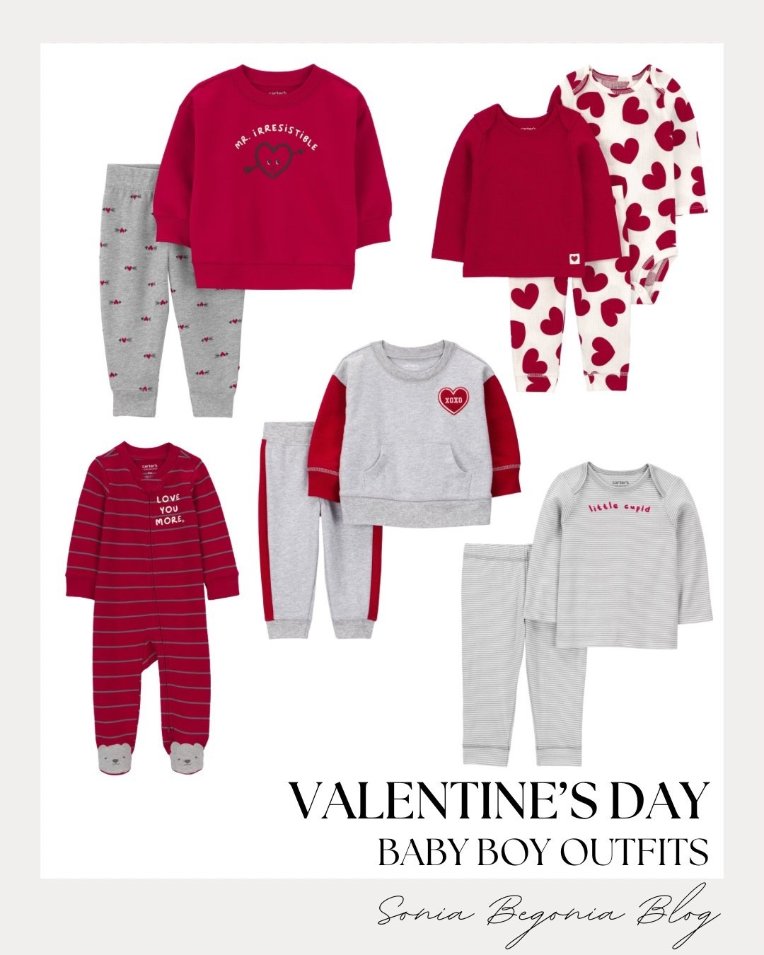 VALENTINE’S DAY BABY: Hearts, Stripes, & Cupid-Approved Sets! ❤️

Embrace the adorable holiday trend with this perfectly balanced under $15 baby boy look! 💖

I am obsessed with the variety of statement pieces from Carter’s: from the vibrant red "Mr. Irresistible" sweatshirt paired with gray arrow-print joggers to the classic red and white heart-print bodysuit set. Balance the festive patterns with sweet, cozy essentials like a gray "XOXO" colorblock pullover or a soft "little cupid" striped long-sleeve tee with matching leggings. Finish the look with ultimate comfort by choosing the "love you more" striped footie featuring cute bear character details for a touch of polished, nursery-ready glam!

#OOTD
#OutfitOfTheDay
#BabyBoyFashion
#ValentinesDayBaby
#CartersBaby
#BabyStyle
#HeartPrint
#LittleCupid
#BabyEssentials
#HolidayStyle
#NurseryStyle
#LTKBaby
#LTKUnder15
#BabyGiftIdeas
#StylingInspo


#LTKValentine #LTKmomlife #LTKBaby