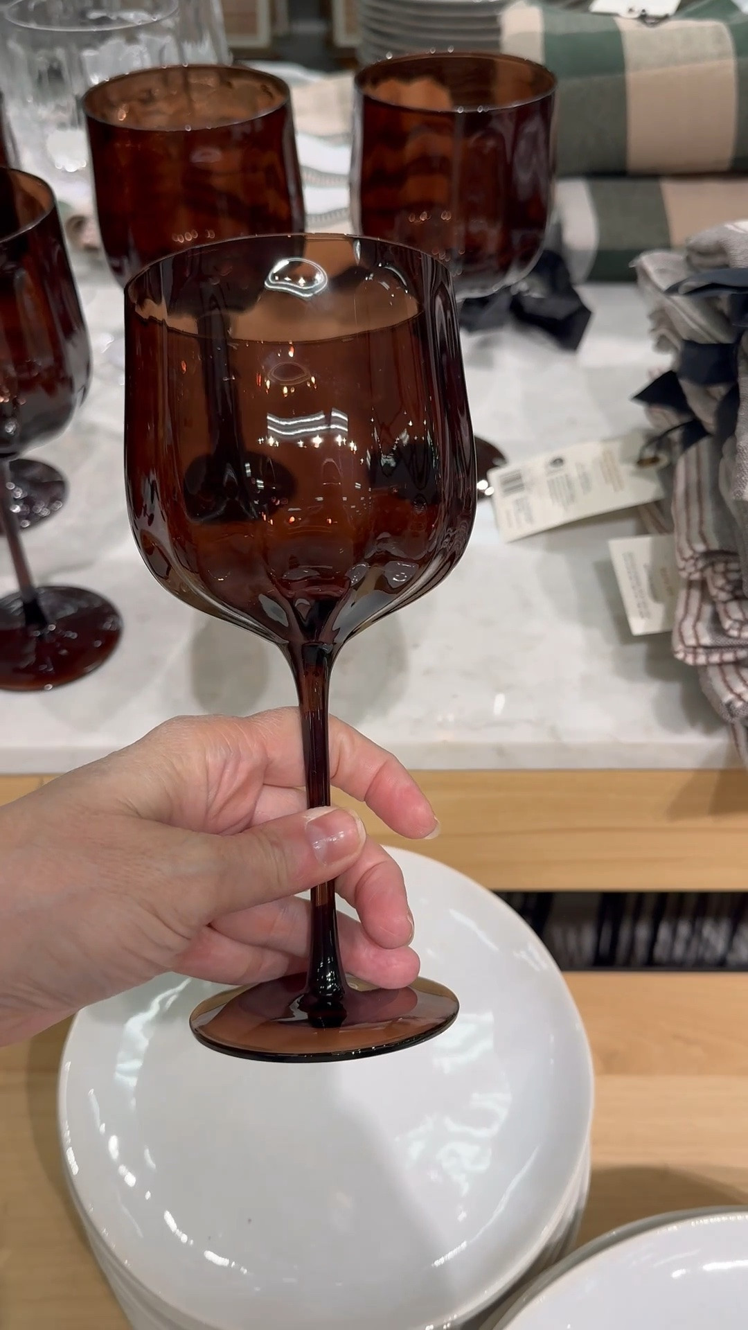 These chocolate brown wine glasses look so good on a fall table top decor or Thanksgiving place setting. I love them. Also available in green.  Home entertaining ￼

#LTKHome #LTKdayinmylife #LTKstorytime