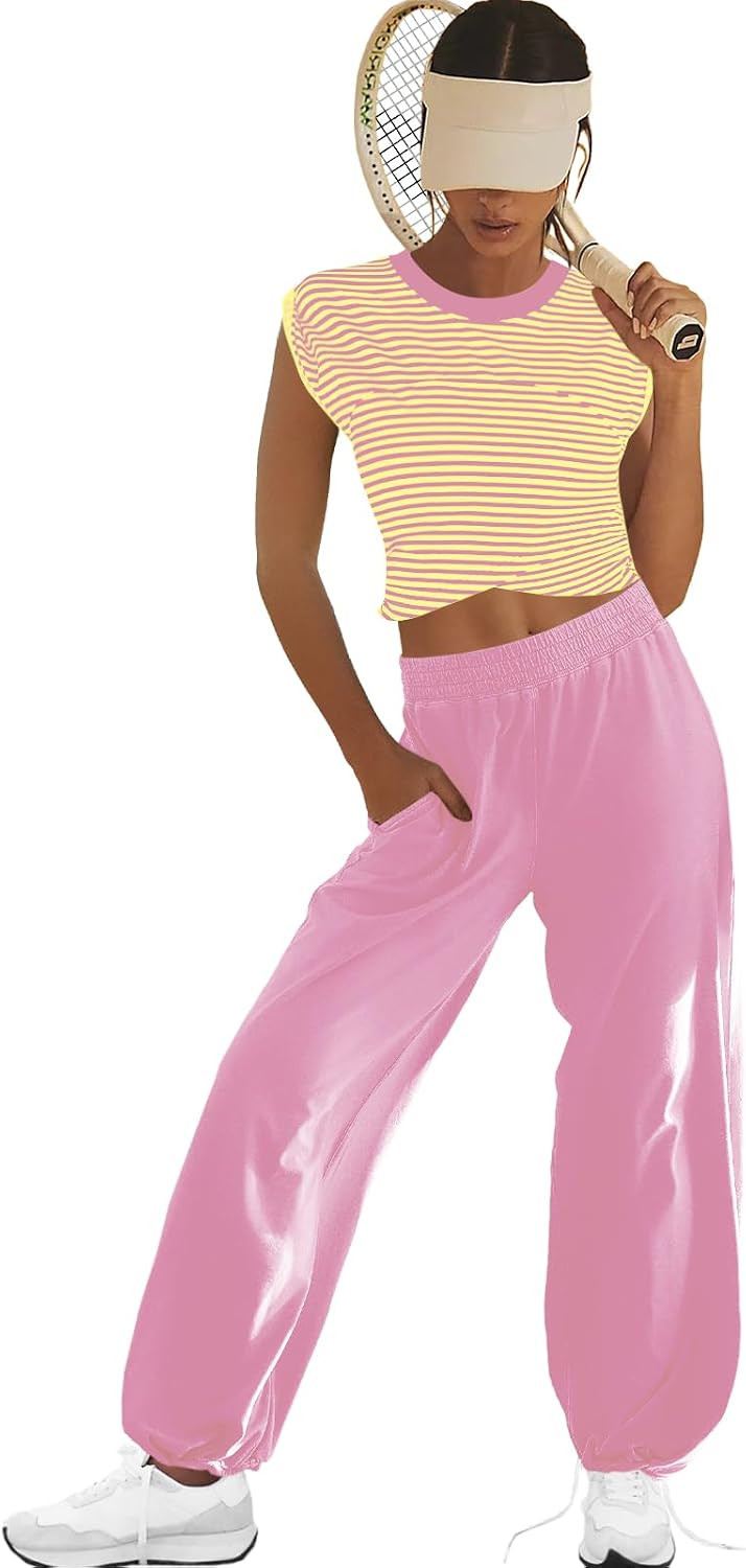 LAMISSCHE Womens Lounge Set Crop Top and Wide Leg pants Sets with Pockets | Amazon (US)
