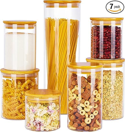 Vtopmart Glass Food Storage Jars, 7 Pack Food Containers with Airtight Bamboo Wooden Lids for Pas... | Amazon (US)