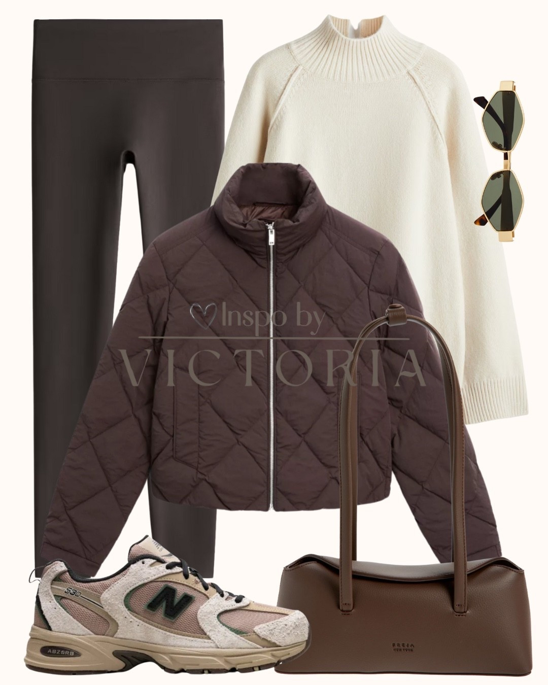 ✨ Cozy neutrals for fall errands + coffee runs ✨
Obsessed with this cream mock-neck sweater paired with chocolate leggings and a quilted puffer. These New Balance sneakers keep it sporty and comfy, and the structured brown bag pulls it all together. Simple, chic, and so wearable!

Linked everything for you 🧺🤎
#LTKfall #LTKunder100 #neutrals #casualstyle #outfitinspo #everydayoutfit #athleisurechic

#LTKActive #LTKFindsUnder50 #LTKSeasonal